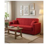 Arredo Stock Divano letto 3 posti tessuto rosso, 212x83x73 cm