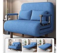 Divano letto pieghevole 3 in 1 con schienale regolabile a 5 livelli, fodera rimovibile e lavabile, in cotone e lino, per appartamento e camera da letto, blu, 190 x 120 x 28 cm