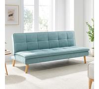 BAKAJI Divano Letto Reclinabile Clic Clac 3 Posti Reclinabile, Rivestimento in Tessuto, Seduta Imbottita ad Alta Densità e Ergonomica, Gambe in Legno, Apertura e Chiusura Facilitata (Celeste)