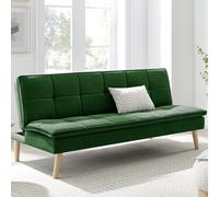 Divano Letto Reclinabile 3 Posti Ergonomico in Tessuto Verde con Gambe in Legno