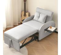 Divano letto singolo, multifunzionale allungabile con funzione letto, sedia a sdraio e poltrona, divano letto regolabile in tre posizioni, ideale per piccoli spazi, con tavoli da tè pieghevoli (grigio