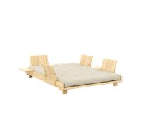 Divano Letto Sociale Karup Design con 4 Pezzi. Schienale, Comodini e Materasso 140x200 Beige/ Laccato Trasparente