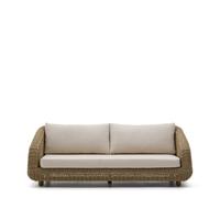 Divano Meria a 3 posti in rattan sintetico e gambe in legno massiccio di acacia 100% FSC 208 cm