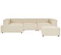 Divano moderno ad angolo modulare a 3 posti in lino con ottomana Beige Aprica