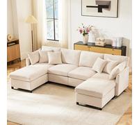 Divano moderno in ciniglia con poggiapiedi rimovibile, divano a quattro posti, divano ad angolo a forma di L, a forma di U, adatto per casa, soggiorno, appartamento, ecc (beige)