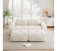 Divano modulare 2 posti con 2 pouf inclusi, chenille morbido e confortevole, no montaggio, bianco, per famiglie con animali, angoli lounge e serate relax con amici