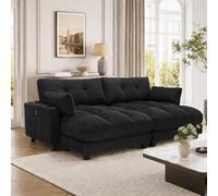 Divano Modulare 2 Posti in Velluto a Coste, Soggiorno, Nero, 224x140x81 cm