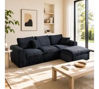 Divano modulare 3 in 1, 230 x 60 cm, velluto nero e blu, a forma di L e | 3 moduli, 48-72 ore, senza montaggio, anima a molle, antimacchia, per soggiorno, camera da letto e studio, moderno