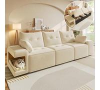 Divano Modulare 3 Posti in Velluto con Vano e Cuccia, Beige, 229.5 cm