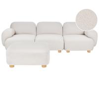 Beliani Divano modulare a 3 posti in tessuto con pouf tre elementi idrorepellente gambe in legno bianco sporco