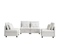 Divano modulare a 4 posti, elementi separabili, superficie di sonno trasformabile, rivestimento in ciniglia, spazio sotto i sedili, scomparti pieghevoli, 8 cuscini, paesaggio residenziale per