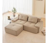 Divano modulare a forma di L divano ad angolo con sgabello ottomano, divano soggiorno con comfort e supporto per seduta profonda, senza montaggio 32D ad alta elasticità, divano Boneless (kaki chiaro