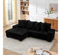 Divano modulare, chaise longue, chaise longue, divano angolare a forma di L, 4 posti, classico corduroy, gambe in plastica più stabili, design modulare, con 6 cuscini, ideale per soggiorno (nero)