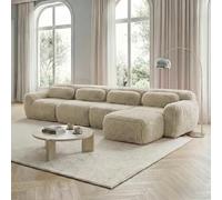 Divano modulare, chaise longue, divano chaise longue, 4 posti, divano a forma di L, combinazione, modulare, senza montaggio, peluche di alta qualità, con cuscino. Schiuma altamente elastica (cachi
