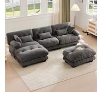 Divano modulare, comodo divano ad angolo, seduta extra grande, tessuto in velluto e design ergonomico, costruzione robusta e comodi braccioli, grande divano a nuvola a 5 posti (grigio scuro)