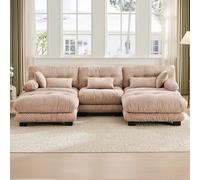 Divano modulare, comodo divano ad angolo, tessuto in velluto e design ergonomico, grande divano a nuvola a 5 posti, imbottitura in memory foam, costruzione robusta e comodi braccioli (kaki)