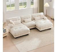 Divano modulare, comodo divano ad angolo, tessuto in velluto e design ergonomico, grande divano nuvoloso a 5 posti, imbottitura in memory foam, costruzione robusta e comodi braccioli (beige)