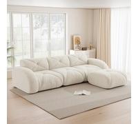 Divano Modulare con Chaise Longue, Divano Componibile a 3 posti in Velluto Chenille, Poltrona a L, Base Antiscivolo, Non necessita di Montaggio(Bianco)Divano senza ossa completamente compresso