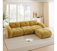 Divano Modulare con Chaise Longue, Divano Componibile a 3 posti in Velluto Chenille, Poltrona a L, Base Antiscivolo, Non necessita di Montaggio(Giallo)Divano senza ossa completamente compresso