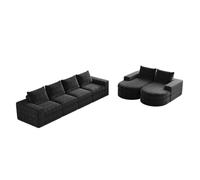 Divano modulare con sedile reclinabile in morbida ciniglia - Design curvo con elementi combinati - Schiuma Slow Rebound di alta qualità con doppio cuscino - Combinazione modulo libera (nero, 3 posti)