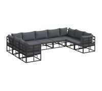 Divano modulare da esterno in alluminio nero e antracite, 4 angoli e 5 posti centrali. Resistente alle intemperie con cuscini in poliestere con rivestimento rimovibile per una facile manutenzione