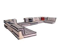 Divano modulare, design grande e piatto, per soggiorno, struttura in tessuto di alta qualità, seduta comoda, arredamento elegante per la casa