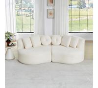 Divano modulare in ciniglia bianco crema, 2 pezzi, design curvo cashew, schienale continuo, set di 6 cuscini di diverse forme, comodo divano imbottito senza bordi duri per Wohnz