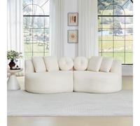 Divano modulare in ciniglia bianco crema, design curvo cashew, schienale continuo con set di 6 cuscini, diverse forme, comodo divano imbottito senza bordi duri, beige