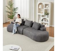 Divano modulare in ciniglia dal design curvo a forma di anacardio (a mezzaluna), divano imbottito a 3 pezzi completamente arrotondato senza spigoli vivi, set di divani modulari antracite per soggiorno