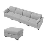 Divano modulare in velluto a 4 posti con braccioli larghi grigio divano lounge con sedili scorrevoli include cuscini e pouf, perfetto per il soggiorno, set da 5 pezzi