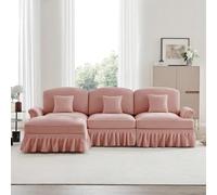 Divano modulare L 3 + 1 posti bruco rosa - Stile metà secolo con poggiapiedi mobili, braccioli a imbuto e comfort di seduta profondo