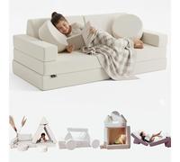 Divano modulare per bambini - transformable in divanetto letto a 2 posti per bambino o bambina, area giochi, poltrona, materasso da pavimento, regalo bambini, Possibilità di gioco infinite (Bianco)