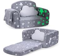 Divano per bambini 2 in 1 morbido divano pieghevole con coperta e cuscino nuvole che si illuminano al buio, comoda sedia per bambini, divano convertibile, regalo per ragazzi e ragazzi