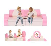 Divano per bambini, blocco di schiuma, divano modulare, letto pieghevole divertente, per ragazzi e ragazze, intelligenza dello sviluppo, divano da gioco 10 pezzi per bambini (colore beige rosa)