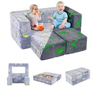 Divano per Bambini, Divano Letto per Bambini 2 in 1, Poltrona per Bambini, Mini Divano Pieghevole, che si Illuminano al Buio, Divano Convertibile per Camera da Letto, Soggiorno, con 2 Pouf, 1 Tasca
