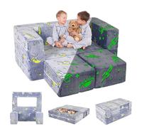 Divano per bambini pieghevole, extra morbido per bambini, mini divano modulare per camera dei giochi, divano da gioco trasformabile per bambini, luce al buio, con 2 ottomani, 1 tasca laterale, motivo