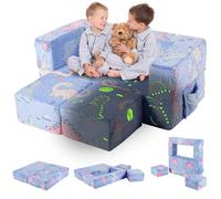 Divano per bambini pieghevole, extra morbido per bambini, mini divano modulare per camera dei giochi, divano da gioco trasformabile per bambini, luce al buio, con 2 ottomani, 1 tasca laterale, motivo