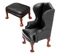 Divano per casa delle bambole con poggiapiedi Divano singolo per casa delle bambole in scala 1/12 Sedia in miniatura legno Accessori vintage per la scena della stanza della n