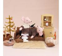 Divano per casa delle bambole in miniatura 1/12 con cuscini, scena di vita,