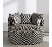 Divano rotondo e pouf 1/2 posti in tessuto tramato con motivo geometrico bianco e nero
