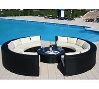 DIVANO SALOTTO RATTAN 10 POSTI ROTONDO TAVOLO COMPLETO GIARDINO ESTERNO CUSCINI