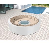 DIVANO SALOTTO RATTAN BIANCO 10 POSTI ROTONDO TAVOLO COMPLETO GIARDINO ESTERNO