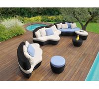 DIVANO SALOTTO RATTAN NERO MODERNO ARREDO GIARDINO ESTERNO CON TAVOLO DOPPI POUF