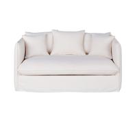 Divano trasformabile a 2 posti in tessuto bianco effetto lino, materasso 10 cm