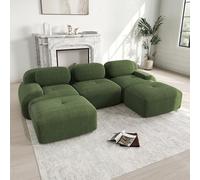Divano trasformabile,divano modulare,divano comprimibile,divano da 2 a 6 posti,senza montaggio,con base antiscivolo,tessuto in velluto a coste altamente elastico (Verde, 3 seats + 2 footstools)