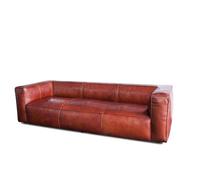 Divano vintage 3 posti in pelle rossa, stile scandinavo, 252x109x65 cm, design unico ed elegante