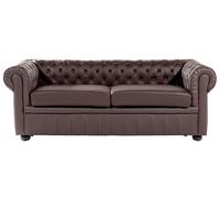 Divano vintage a 3 posti in pelle marrone Chesterfield