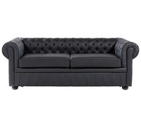 Divano vintage a 3 posti in pelle nera Chesterfield