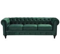 Divano vintage a 3 posti in tessuto verde Chesterfield