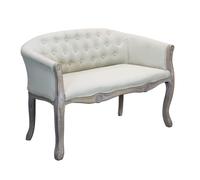 Divano vintage in tessuto beige con struttura in legno decorata Parigino